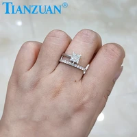 5 5mm square shape shape with half band white color moissanite diamond silver 925 ring jewelry