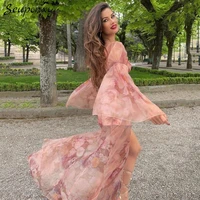 high quality 2021 summer womens print 2 two piece set sexy off shoulder long sleeved short top and high waist skirt party set