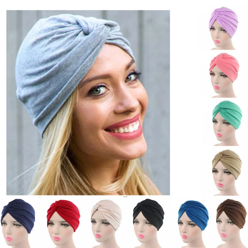 

Bulk 10pcs Women Ladies Adult Head Wrap Hair Accessories Cap Cotton Pleated Elastic Turban Hat Winter Indian Beanies One Size