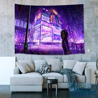 3d futuristic anime neon tokyo night view cyberpunk game tapestry wall hanging use for home room decor decoration