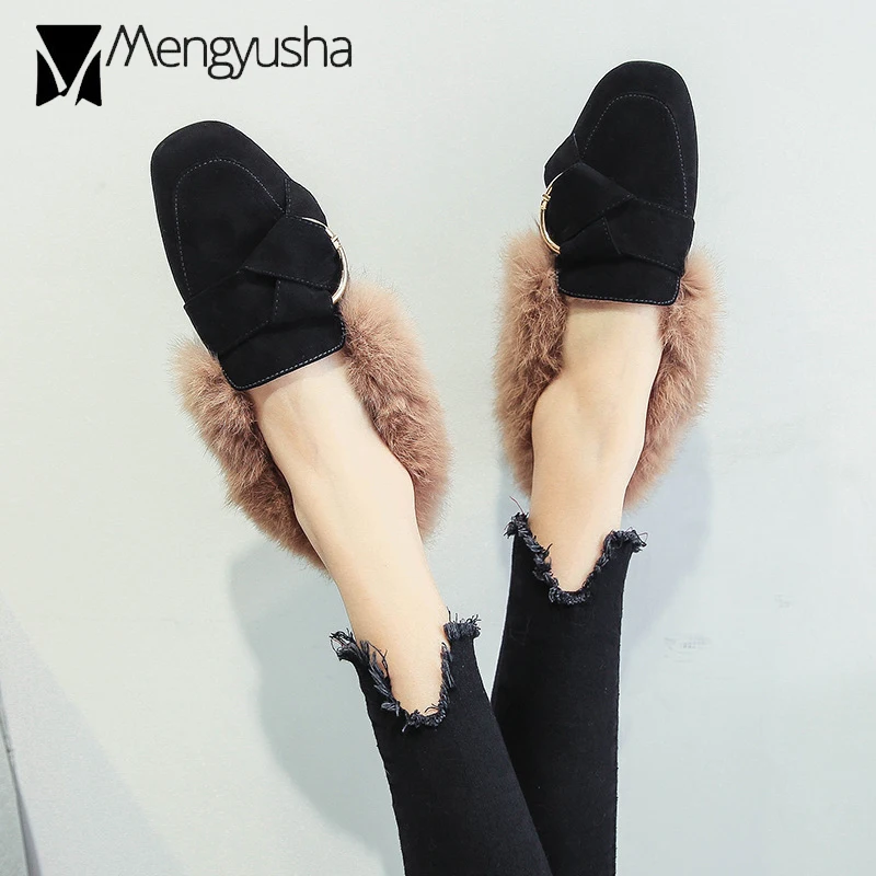 Туфли оксфорды женские с мехом норки повседневные меховые лоферы плоская