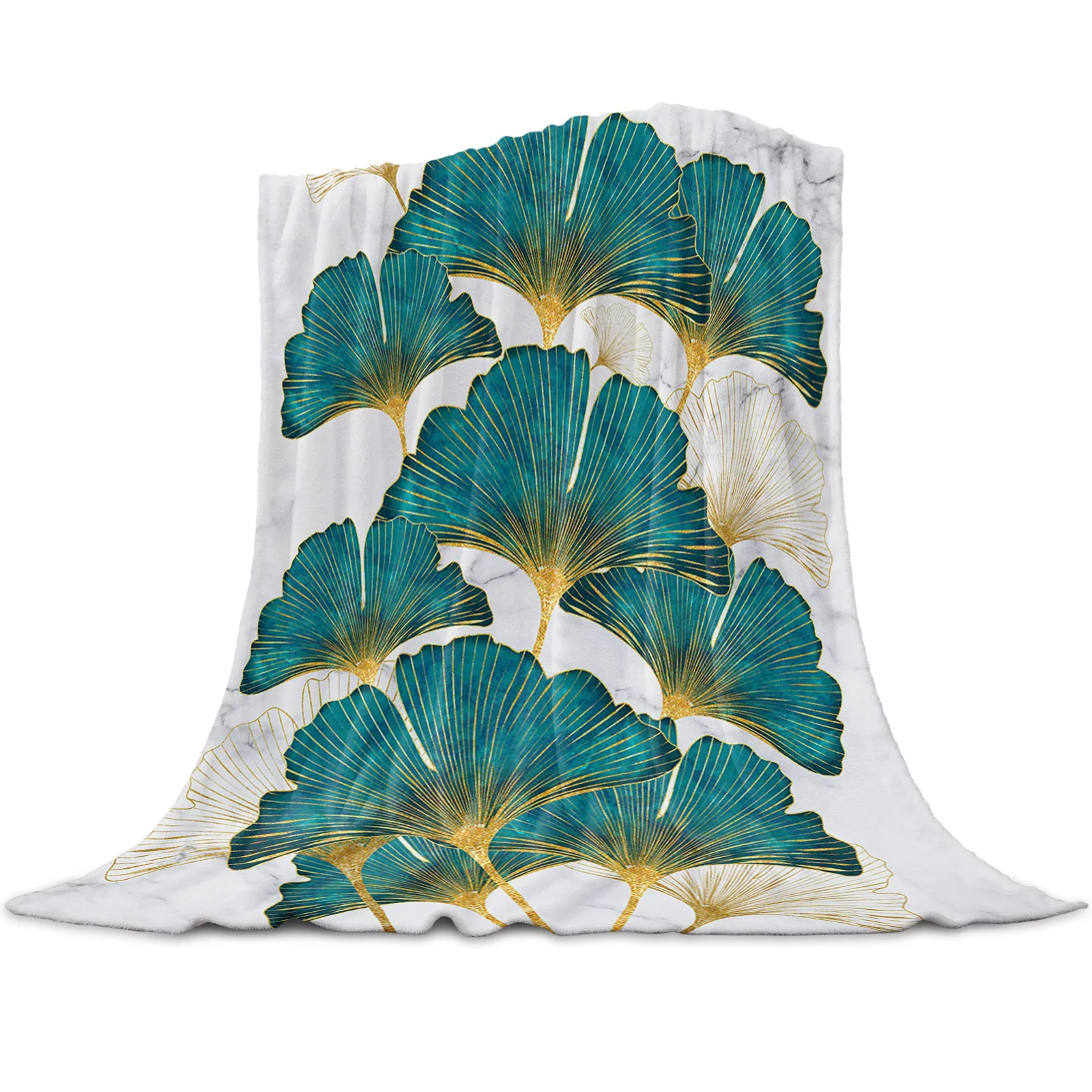 

Ginkgo Biloba Marble Texture Throw Blanket Portable Travel Soft Blanket Home Decor Microfiber Flannel Blankets for Beds