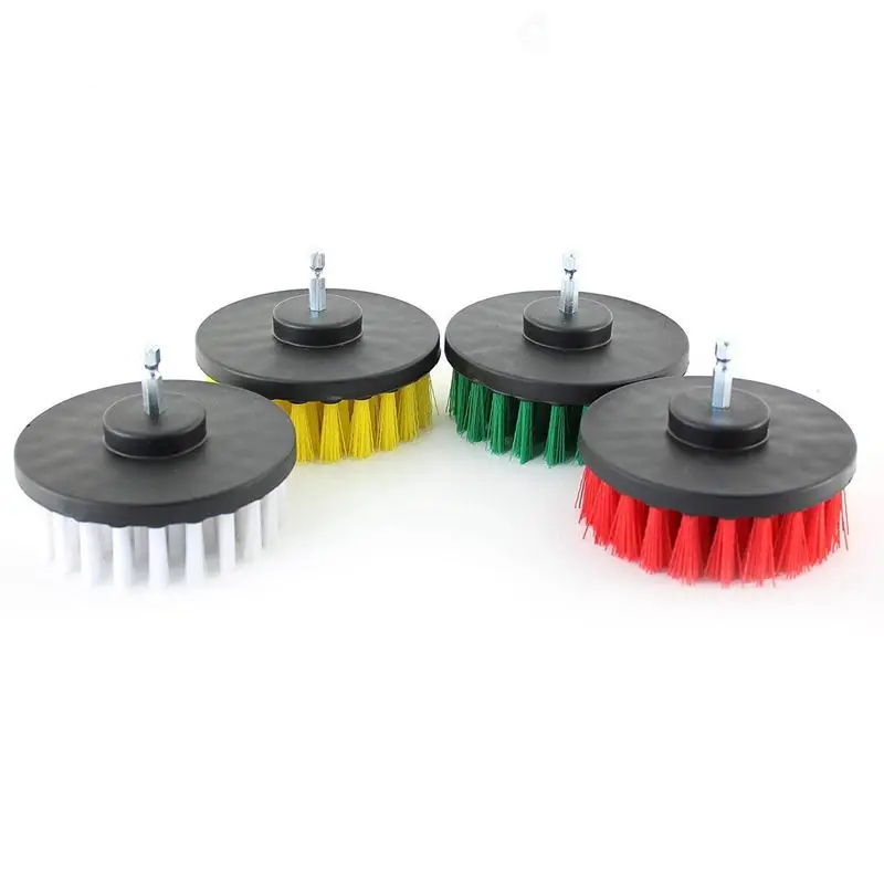 

Hot 4In 4 Piece Soft, Medium and Stiff Power Scrubbing Brush Drill Attachment for Cleaning Showers, Tubs, Bathrooms, Tile, Grout