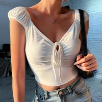 2021 summer new solid color white purple pit strip deep v straps exposed umbilical sexy tight fitting ins blogger small vest