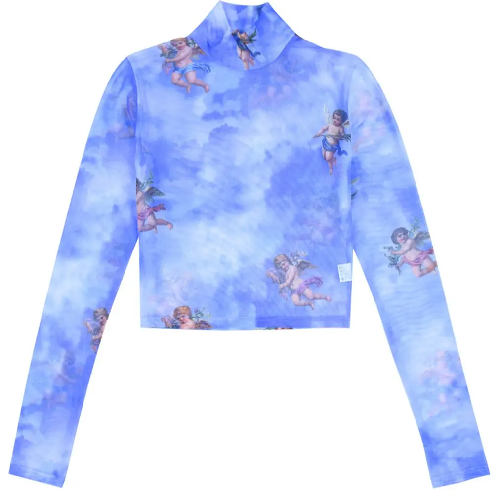

Sexy Women T Shirt See Through Transparent Mesh Tops Long Sleeve Sheer Slim Ladies Turtleneck T-Shirt New Arrival Women tshirt