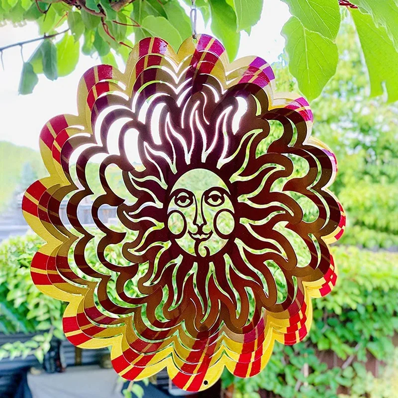 Metal Garden Sun Wind Spinner 12 Inch 3D Stainless Steel Outdoor Cardinal Yard with Hanging Hook for Patio | Дом и сад