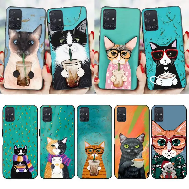 

Cute Latte Acrylic Coffee Milk Drink Bottle Cat Phone Case For Samsung Galaxy S20 21 Note10 20 A30 50 70 71 Plus Ultra