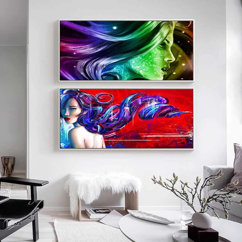 

Figure oil painting color long hair goddess abstract art canvas painting living room corridor office home decoration mural