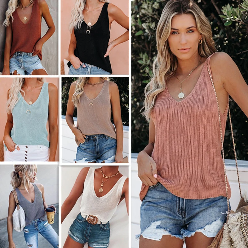 

Женская трикотажная кофта из вискозы, однотонная Модная хлопковая Свободная кофта без рукавов с V-образным вырезом, лето 2021