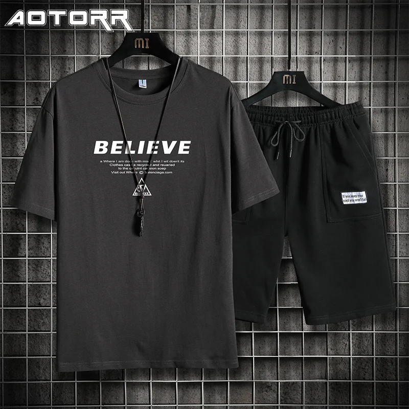 Спортивный костюм мужской из футболки и шортов комплект спортивной одежды лето |