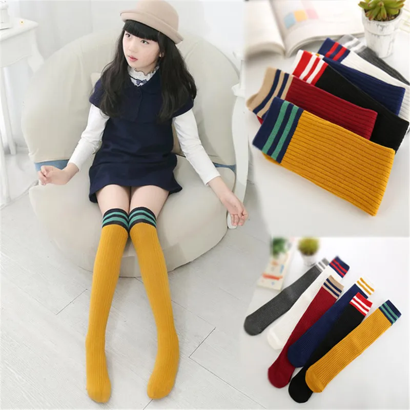 

Children's Socks Three-bar Student Striped Over The Knee Tube Socks Breathable Cotton Girls Knee High Socks