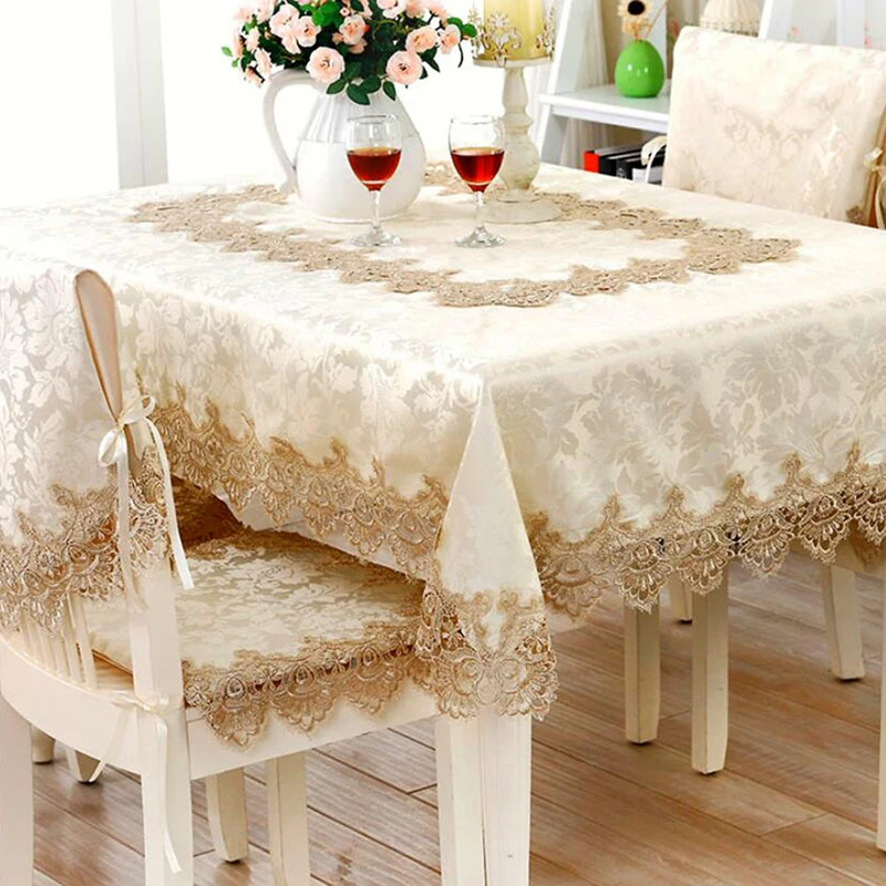 

Multifunctional 2022 Home Textiles Hot Sale Elegant Lace Tablecloths Jacquard Wedding Table Cloth Chair Covers Decoration Towels