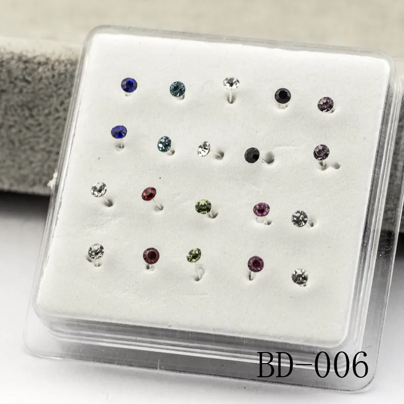 Mix Color 20 шт./кор. нос шпилька форма ручки 1,5 мм 2 мм 2,5 мм скрепленный Кристалл для женщин украшение для пирсинга носа серебряная брошь с помпоном кольцо-гвоздик в нос - Окраска металла: Mix Color