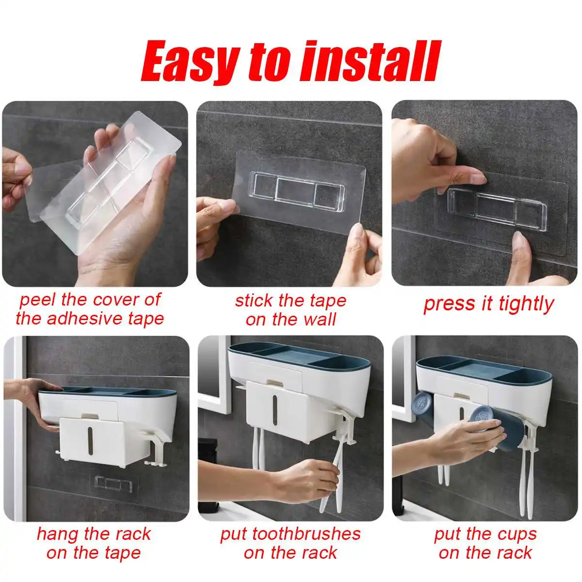 

Toothbrush Holder Bathroom Accessories Toothpaste Squeezer Dispenser Tissue Storage Shelf Set With Cup For Bathroom Adsorption