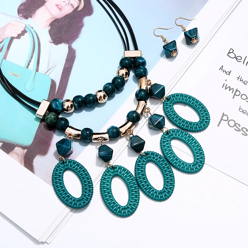 Fashion Large Choker Necklaces Earrings Set For Women Exagrated Wedding Jewelry Set Rope Chain Stateme Necklaces Amazing Price