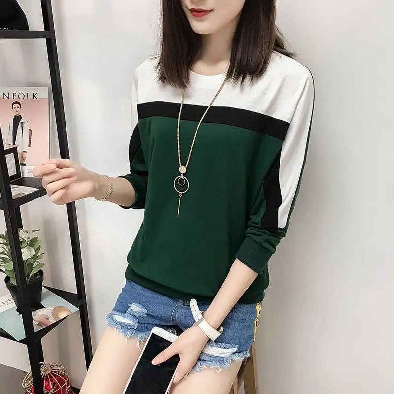 

Tshirt Women Short Long Sleeve T Shirt Female 2020 Color matching Tops Lady Fashion Plus Size spring and fall Tee Shirt
