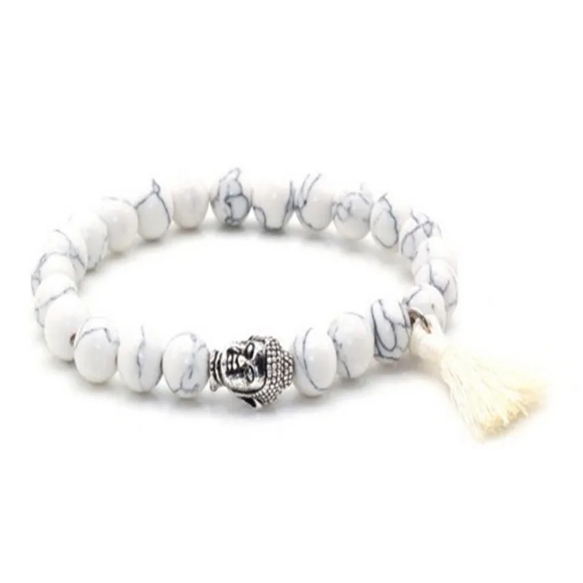 

Модный браслет Howlite из драгоценного камня 108 Будды, бусины для исцеления йоги, духая, шикарная рельефная светящаяся цепочка, буддизм