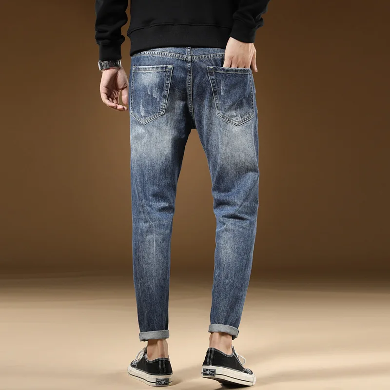 Мужские джинсы Корейская версия Модные узкие уличные повседневные Простые брюки