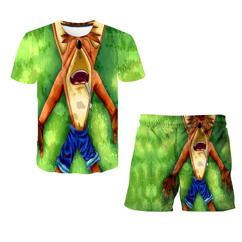 

Cartoon Crash Bandicoot T-Shirt Street Fashion Printed Short Sets Kids Clothes Boy Girls Tops And Shorts 2 Piece Sports Suit