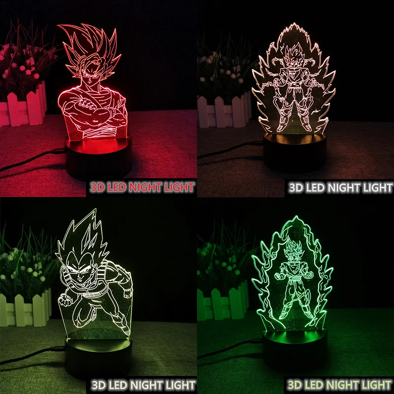 

Dragon Ball Super Saiyan One Anime Figure 3D Led Night Light Changing Model Exquisite Desktop Ornaments Collection Friend Gift