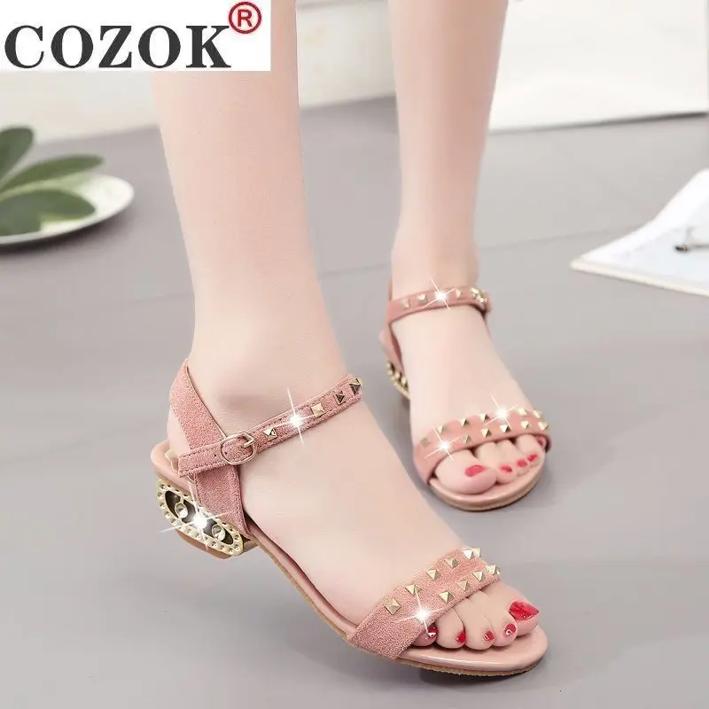 

New Korean Style Rivet Women Casual Sandals Lace-up Square Heel Women Sandals Open Toe Shallow Mouth Women's Sandals Large Size