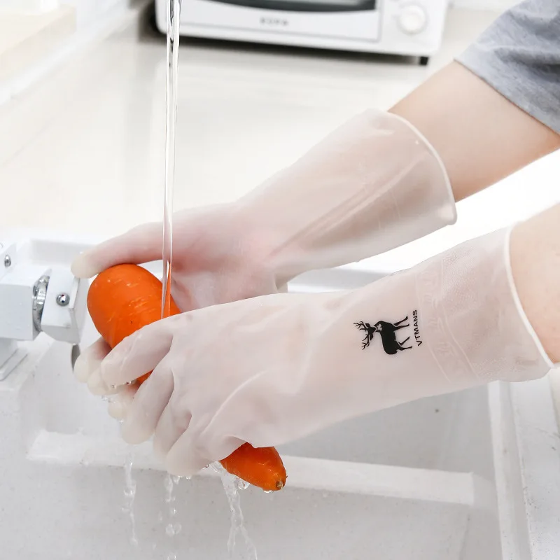 

Translucent Dishwashing Gloves Women's Waterproof Thicken Kitchen Durable Washing Clothes Washing Bowl Rubber Housework Cleaning
