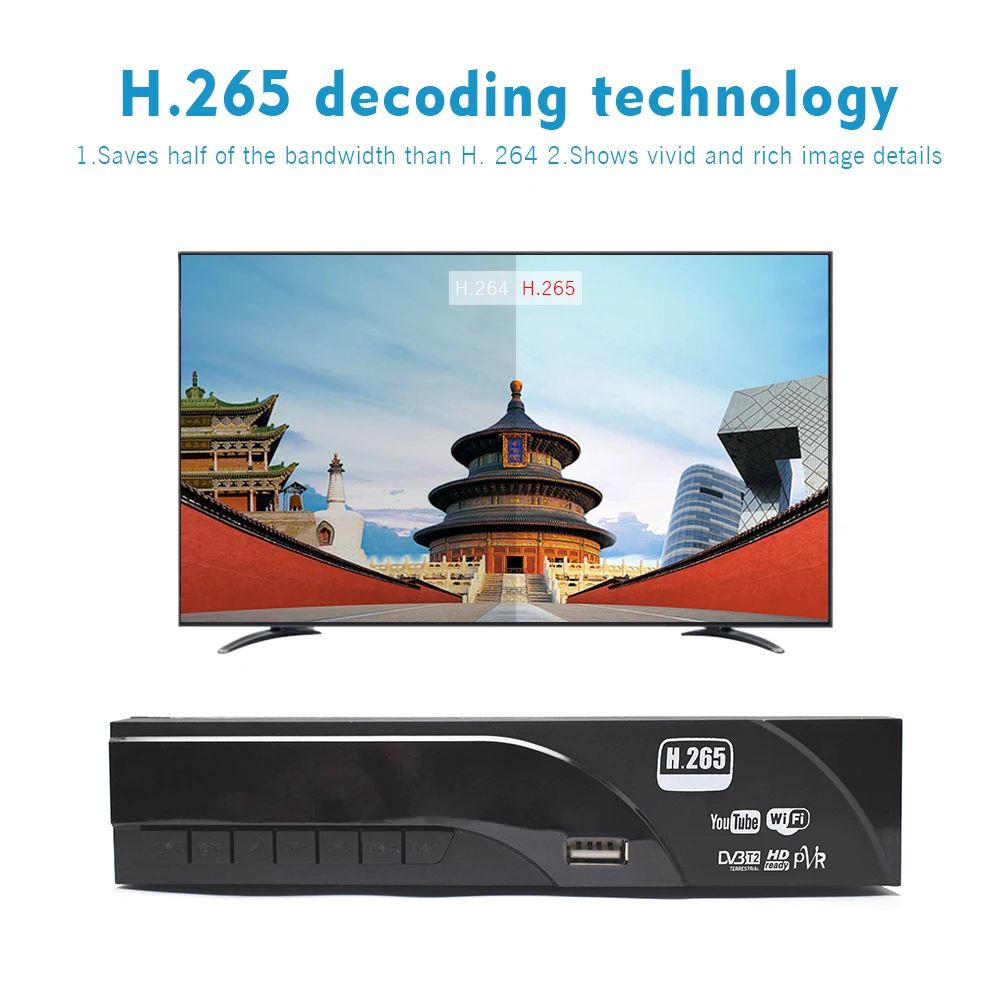 Цифровой ТВ-приемник Vmade DVB-T2 спутниковый H.265/HEVC с ТВ-тюнером поддержка SCART Youtube MPEG-4