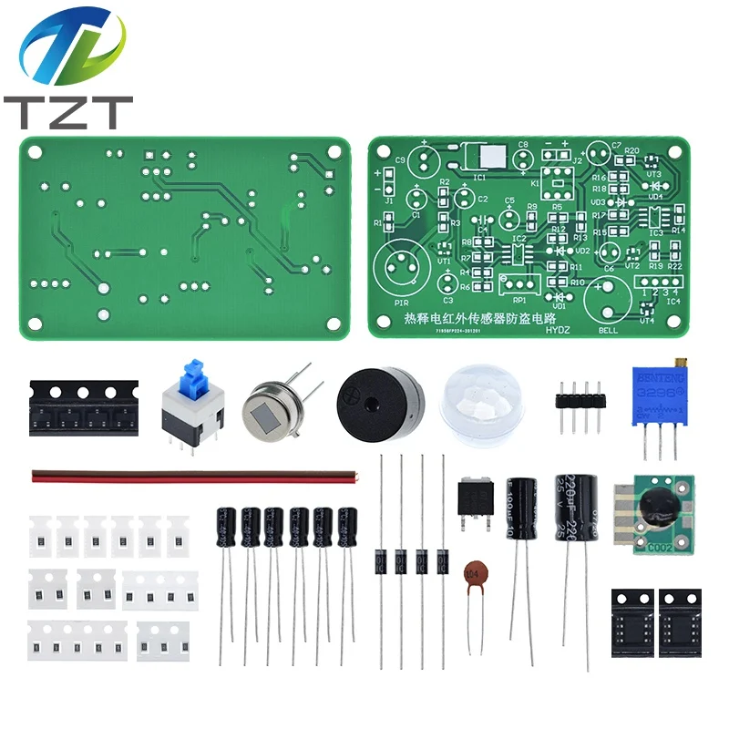 Набор электроники для изучения принципов датчика инфракрасного излучения пироэлектрического датчика HC-SR501 с сигнализацией от человеческого тела.