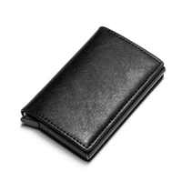 vintage leather unisex credit card holder rfid blocking wallet men business bank card case aluminum metal wallet purse for cards