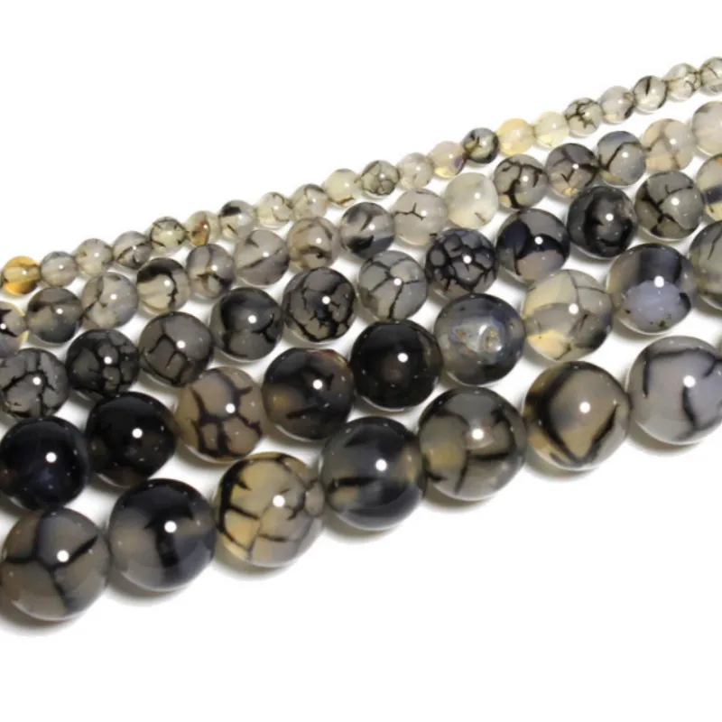 

2021 Natural Beads Loose Black Dragon Vein Agate Bead for Jewelry Making