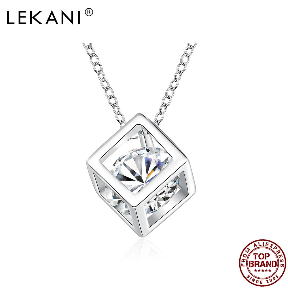

LEKANI Personality Hollow Out Cube Pendant Necklace For Women Big Clear Cubic Zirconia Necklaces Girl Wedding Fashion Jewelry