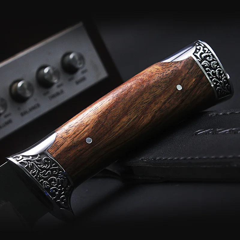 

Outdoor survival 425m steel straight knife camping jungle tactics 440C pear mahogany handle high quality gift tool