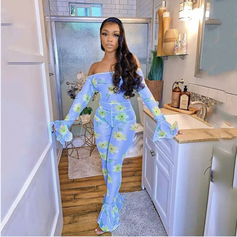 

Sexy Fashion Print Off Shoulder Backless Rompers Womens Jumpsuit Summer One Piece Outfits Long Sleeve Bodycon Jumpsuit