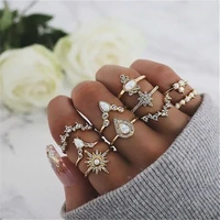 boho vintage gold color star midi moon rings set for women opal crystal midi finger ring female bohemian jewelry gifts