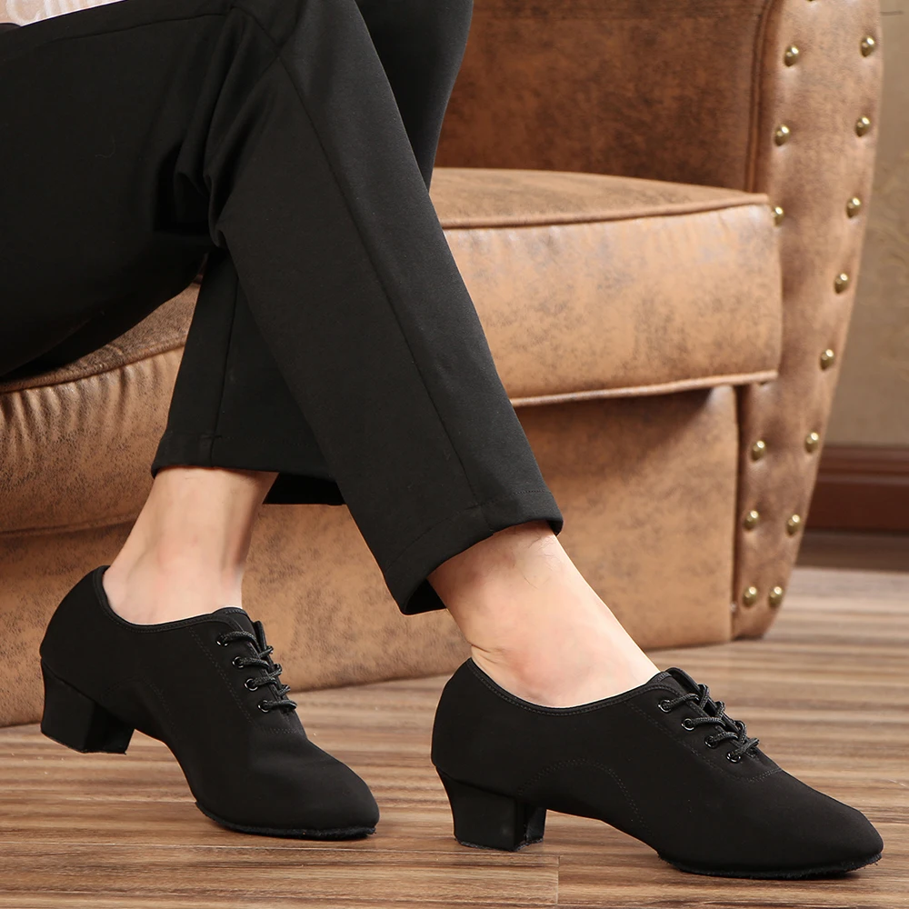 HROYL New Modern Dance Shoes Men Women Latin Ballroom Salsa Dance Shoes Low Heel Tango Dancing Shoes Professional Black/Red