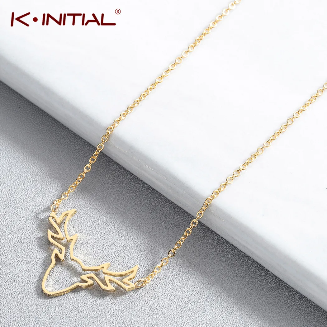 Kinitial Fashion Antlers Necklace with Minimalist Design Hollow Deer Inspired Animal Necklaces for Women collares 2019 | Украшения и