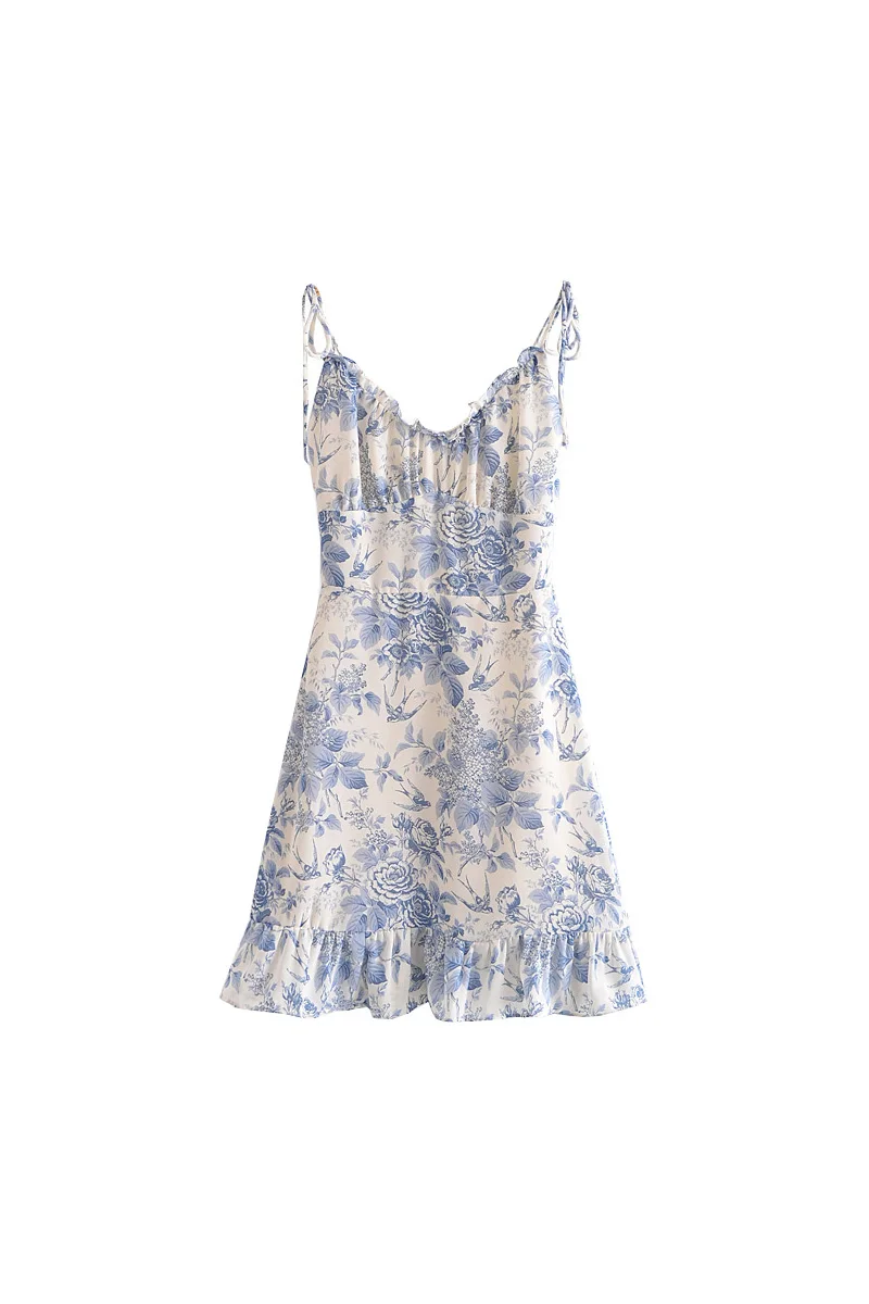

Small, Idyllic French Shoulder Lace Up Dress 2021 Summer New Waist Slim Holiday Floral Skirt