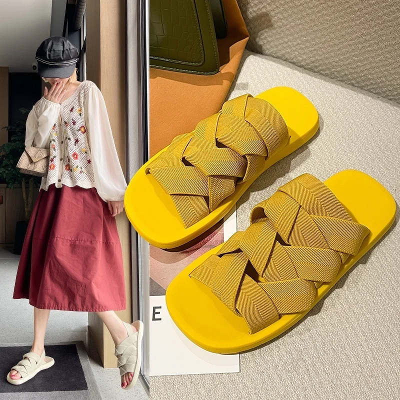 

Сандалии женские с открытым носком, пляжная обувь с плетеным шнурком, римские сандалии-гладиаторы, Нескользящие шлепанцы, 2021