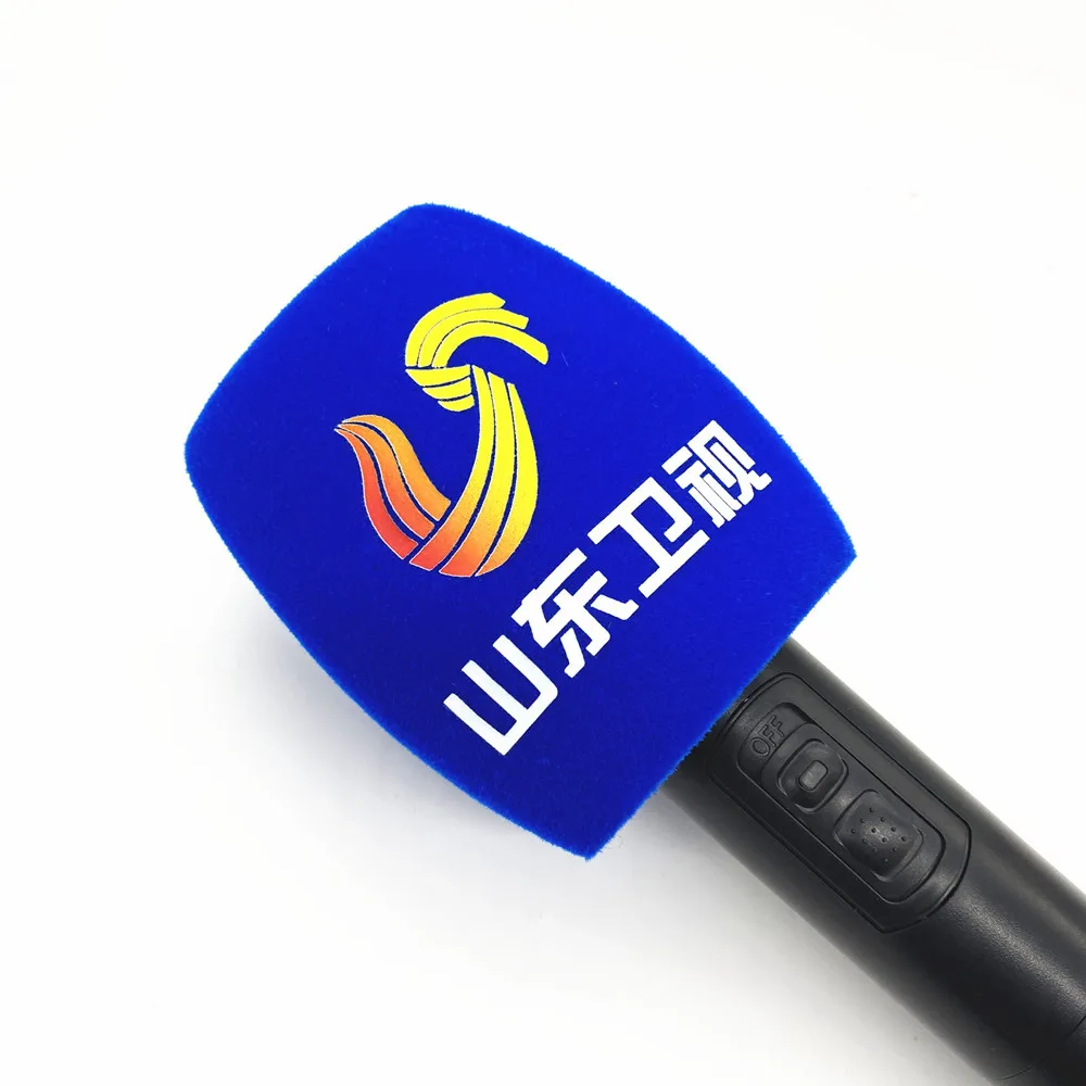 Flocking Microphone Sponge Printing Covers Customized Mic Windscreens Logo Foam Windshield For TV Stations Reporters Interview