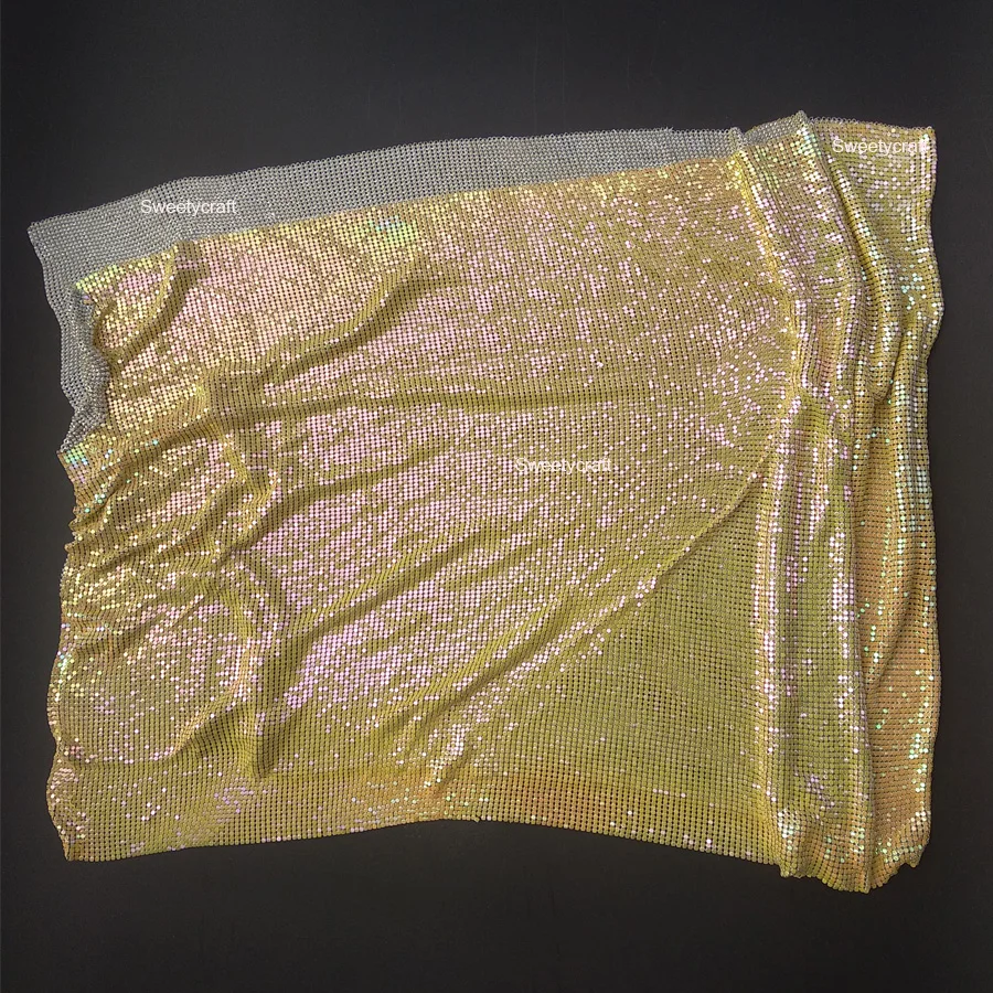 Желтая Переливающаяся металлическая сетчатая ткань с блестками 45*150 см для