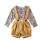 Комплект одежды для новорожденных девочек Pudcoco из 2 предметов, рубашка с цветочным принтом + комбинезоны и шорты, кружевной комплект одежды, осенняя одежда для детей и девочек