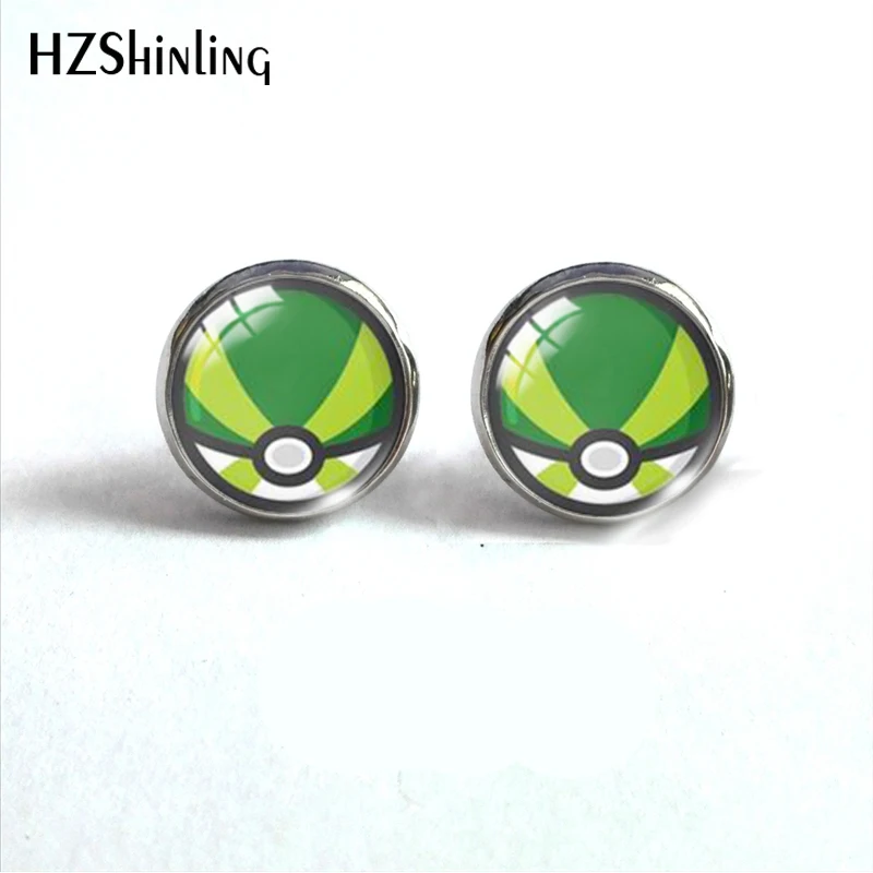 Pokeball покебол Пикачу Япония Аниме стеклянный купол круглые милые серьги-гвоздики Pokeball узор ручной работы ювелирные изделия серьги - Окраска металла: 9