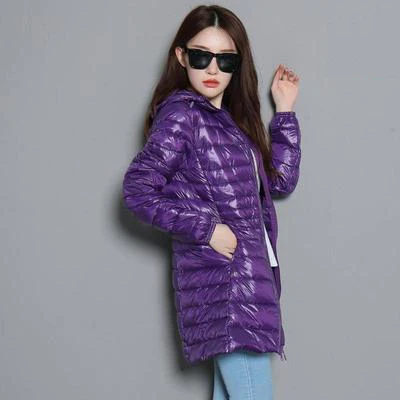 purple 7XL, зимняя женская парка на белом утином пуху, яркие цвета, мягкие куртки, Женская длинная куртка на утином пуху, верхняя одежда, ультралегкие пальто с капюшоном, U542 - Цвет: purple