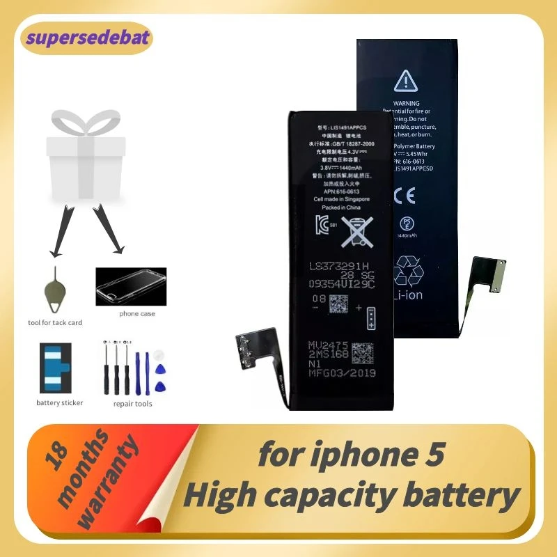 

Supersedebat, оригинальный аккумулятор большой емкости для Iphone 5, аккумулятор для Iphone 5, для Apple Iphone 5, фотоаккумулятор, литиевый аккумулятор