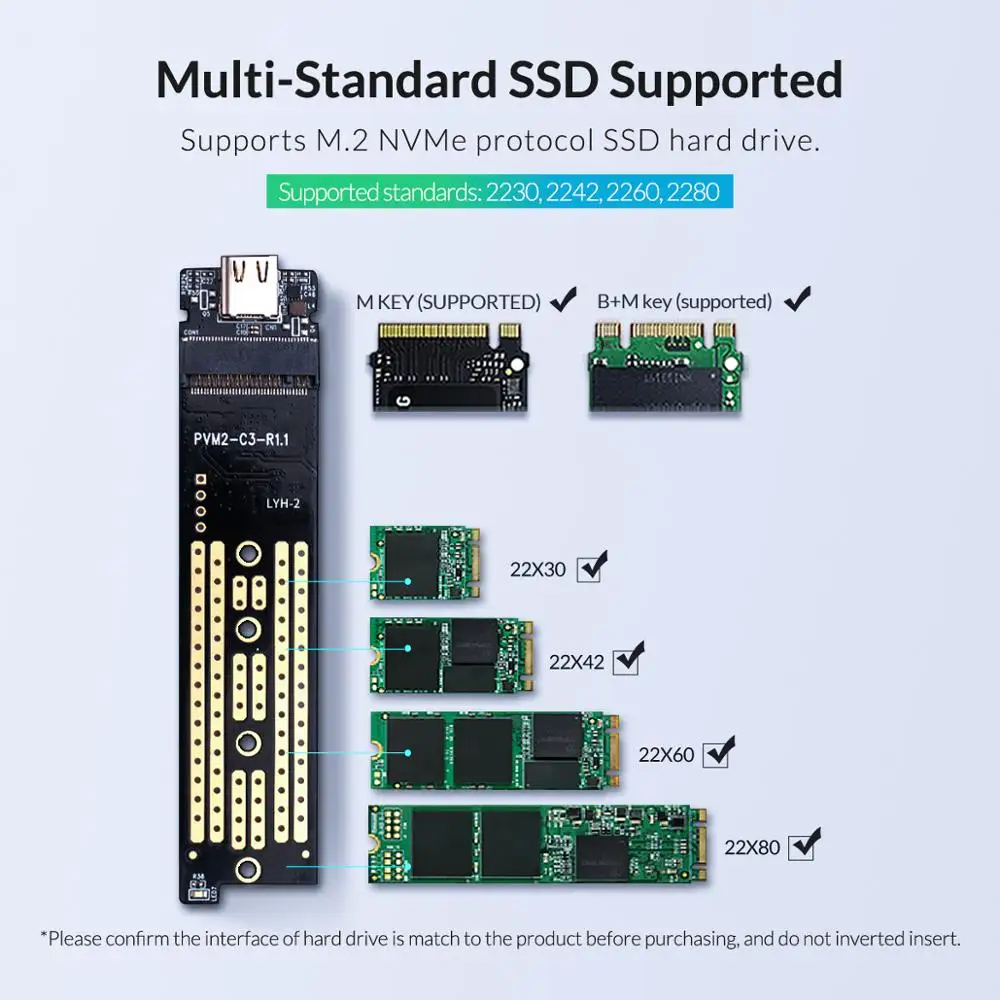 Алюминиевый чехол ORICO M.2 NVME SSD USB C 3 1 10 гбит/с для жесткого диска с поддержкой UASP