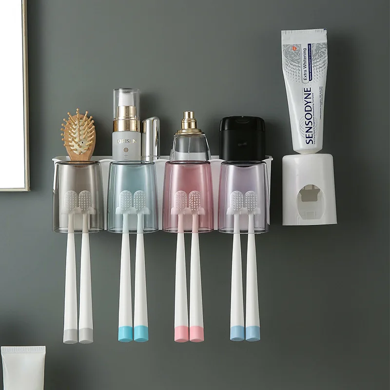 

Toothbrush holder wall set toothbrush cup mouthwash cup toothpaste squeezer tooth cup household washing table shelf