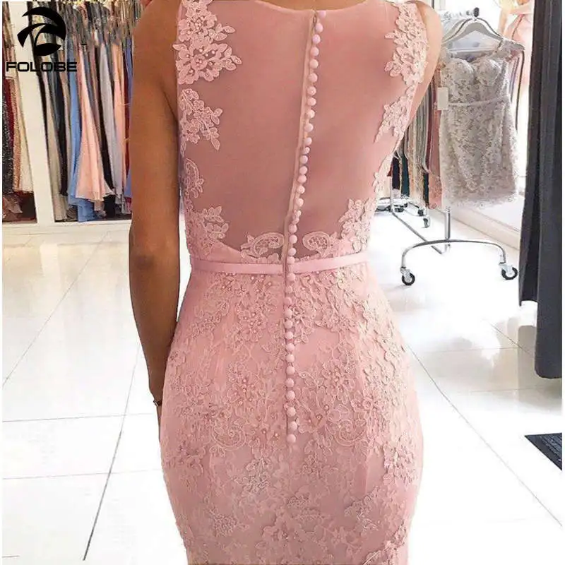 

Elegant V-Neck Illusion Back Mermaid Evening Dress Pink Lace Long Prom Dresses Largos De Gala vestidos elegantes