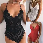Сексуальное Кружевное боди, женское сексуальное боди с глубоким V-образным вырезом, нижнее белье, женское прозрачное цельное боди, комбинезон, Женское ночное белье