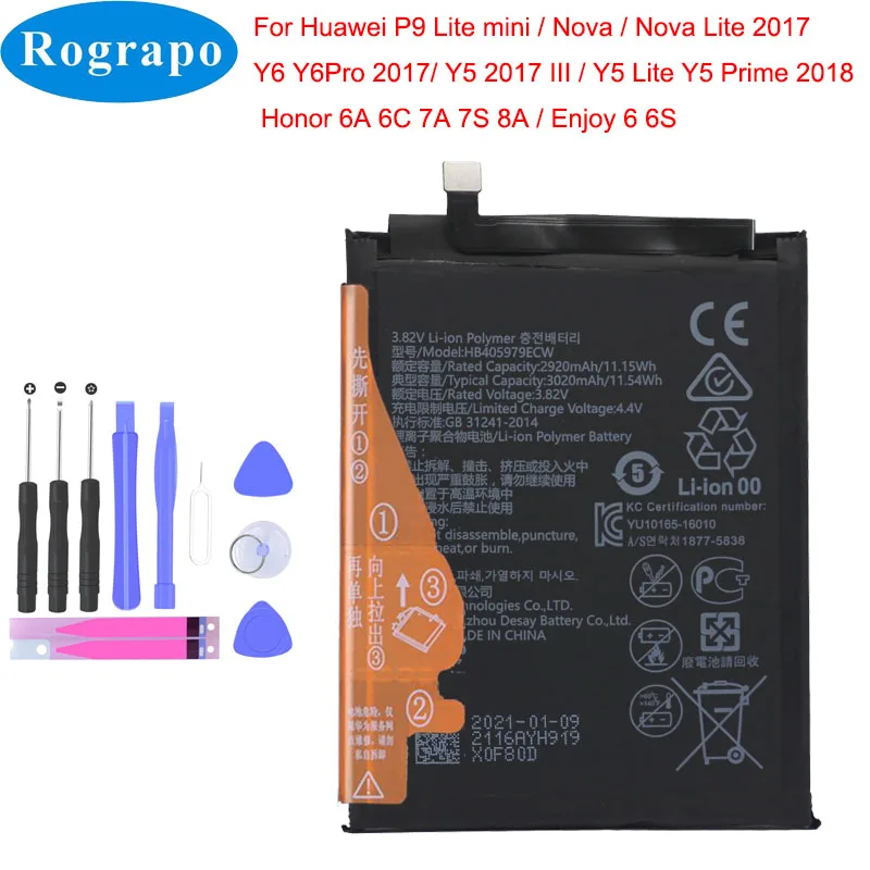 

Battery HB405979ECW For Huawei Honor 6A 6C Pro 7A 8A 8S Nova Lite 2017 Plus Y5 2017 2019 Y5 Prime 2018 P9 Lite Mini HB405979