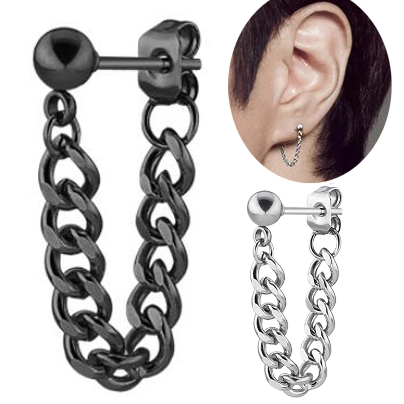 Модные серьги-гвоздики с цепочкой brincos серьги в стиле панк из нержавеющей стали